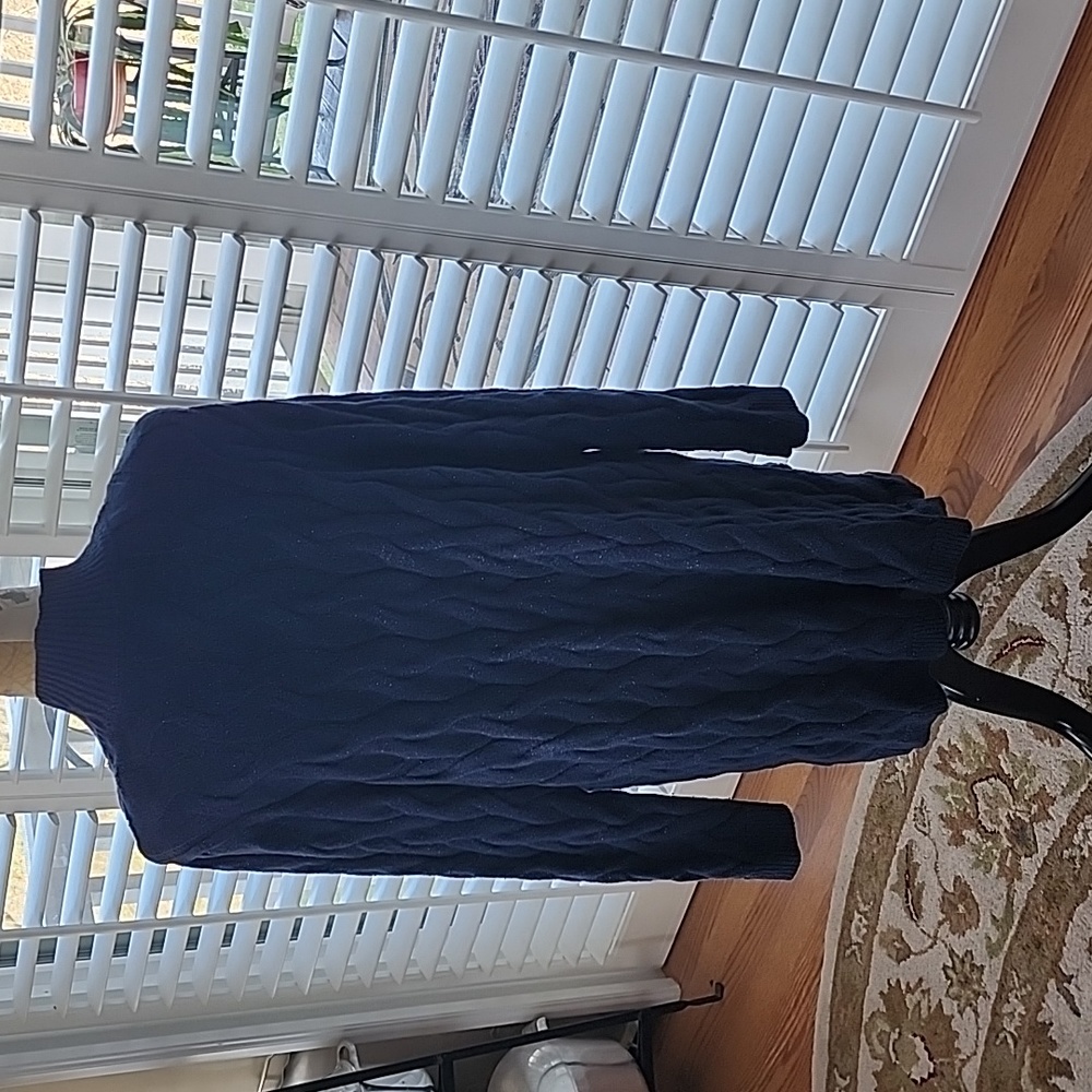 Tommy Hilfiger Womens Plus Metalic Blue Cotton Open Front Cardigan - Size 1X - Picture 4 of 7